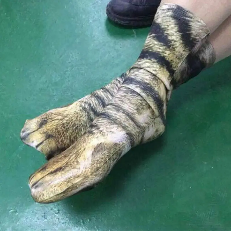 New 3D Print Adult Animal Paw Socks Unisex Crew Cat Long Stocks Elastic Breathable Sock Dog Horse Zebra Pig Cat Paw