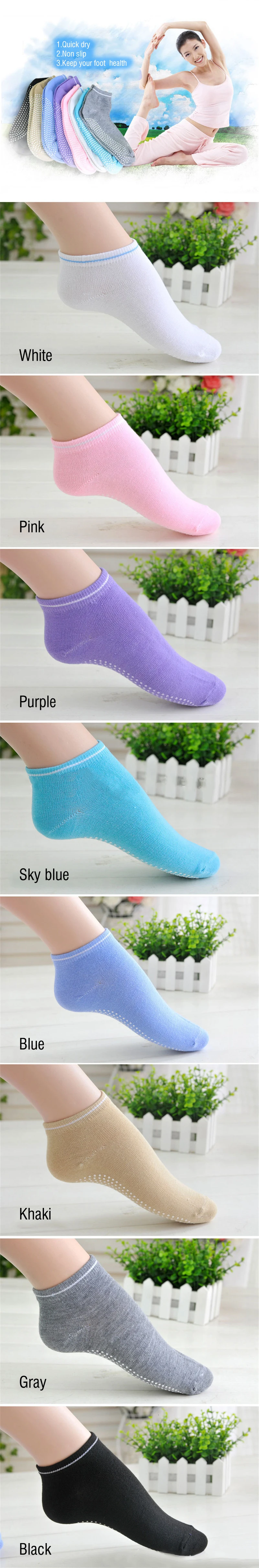 1 Pair Women Yoga Socks Anti slip Silicone Gym Pilates Ballet Socks Fitness Sport Socks Cotton Breathable Elasticity 5 Colours (1)