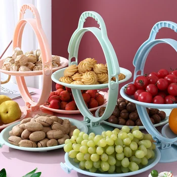 

2020 Fashion Creative Foldable 3-ply Fruit Plate Candy Dish Living Room Home 2 Layer Fruit Bowl Snack Cake Dessert Display Stand