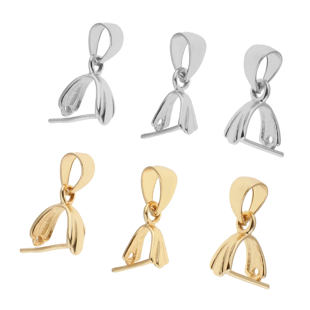 6Pcs 925 Sterling silver color Pinch Clip Bail Clasp Pinch Bead Dangle Charm Pendant Connector For Jewelry Making Pendants Findings