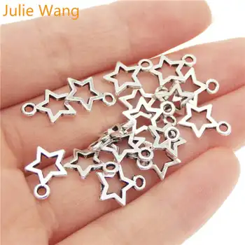 

Julie Wang 50PCS Hollow Five-star Charms Bright Silver Plated Mini Alloy Fashion Jewelry Star Pendant Charm Wholesale