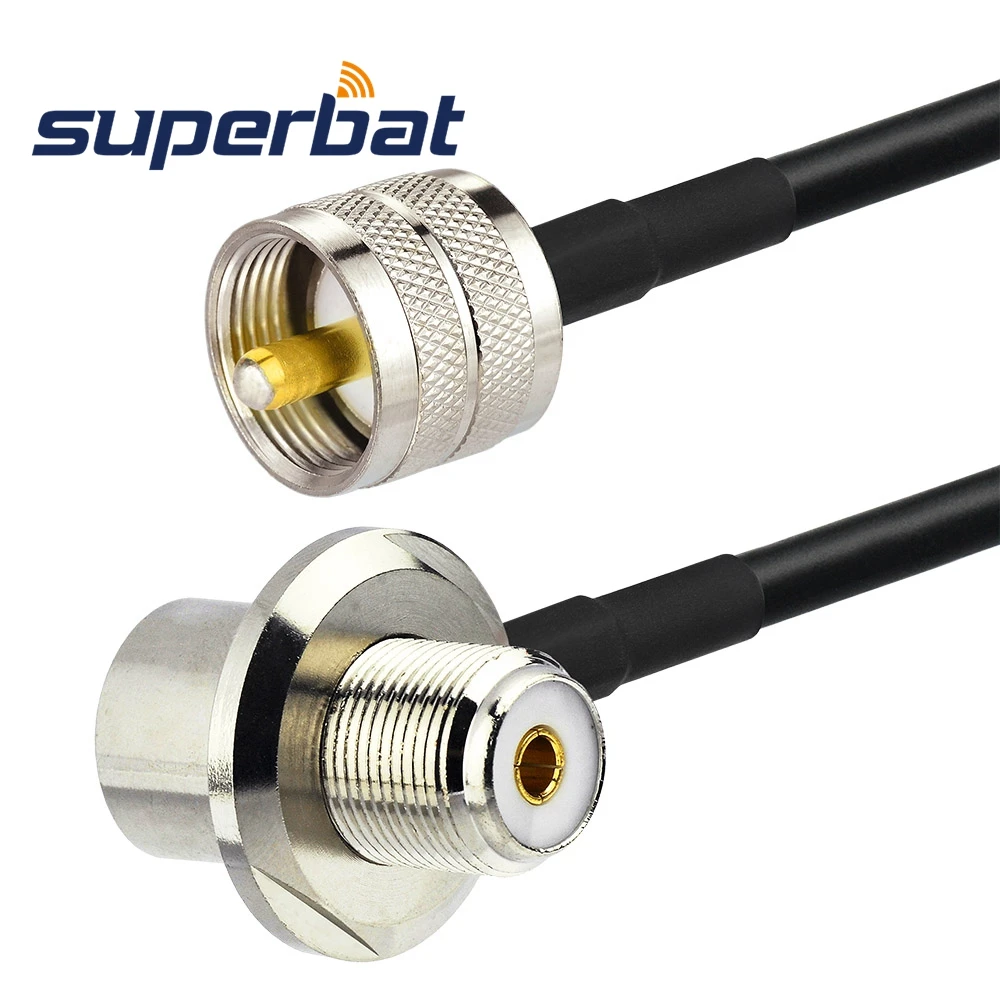 

Superbat UHF PL259 Male to UHF SO239 Jack RA Bulkhead Mount RG58 Cable 20 feet for Vehicle Car SUV Truck CB Radio Ham Radio Two