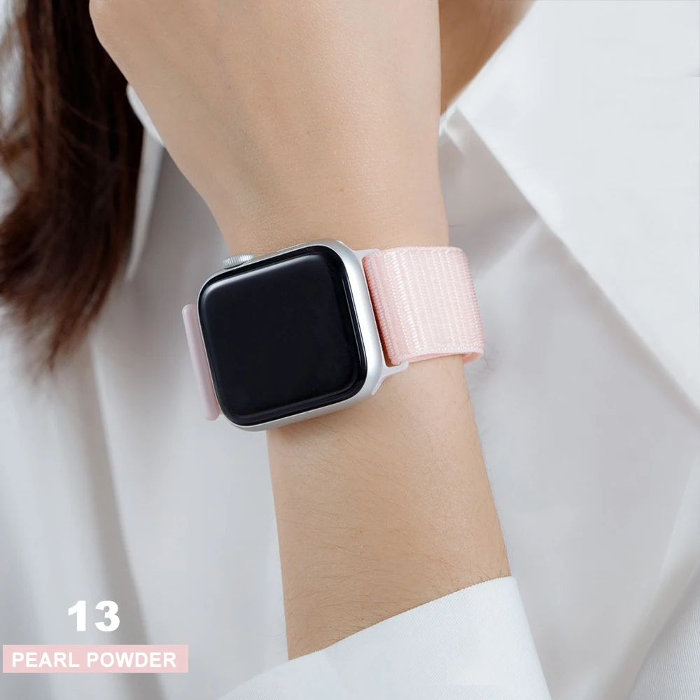 Pearl Powder Тканый нейлоновый ремешок для apple Series 5, ремешок для часов 42 мм, 44 мм, 38 мм, 40 мм, спортивный нейлоновый браслет для iwatch 4/3/2/1 - Цвет ремешка: Pearl Powder
