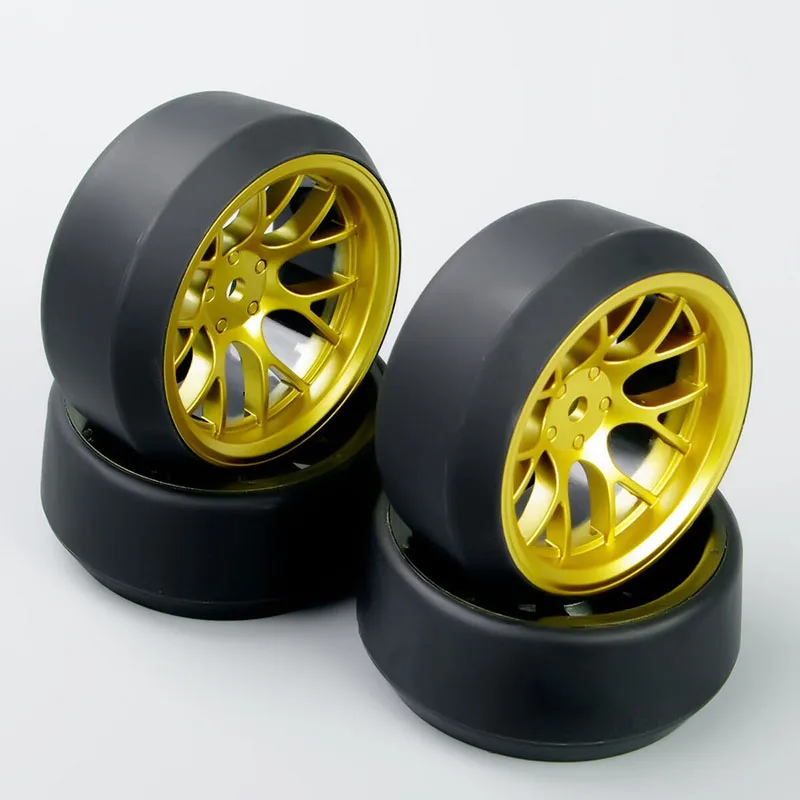 4Pcs 1/10 5 Degree Hard Tires Wheel Model Rim 12mm Hex DHG+PP0370 for HPI HSP RC 1:10 Drift Model Car