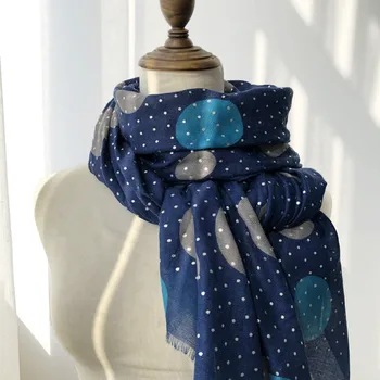 

KYQIAO Women hijab scarf female Japanese style fresh sweet long blue dot scarf muffler cape shawl wrap шарф зимний