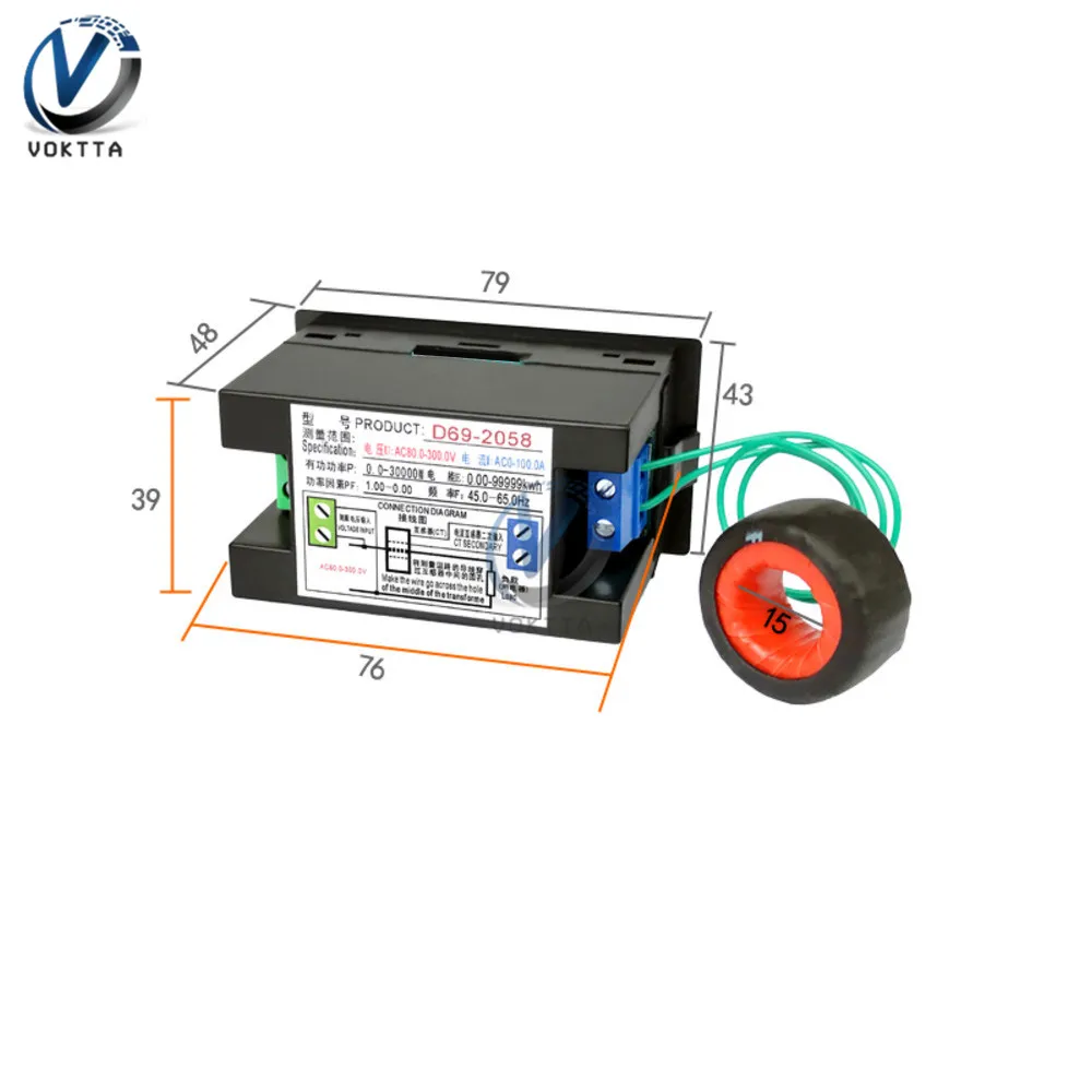 LCD Digital Panel Wattmeter and Energy Power Meter with Voltage, Current, and Frequency Display