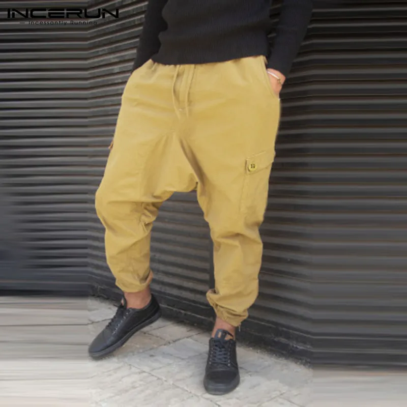 Fashion Men Pants Drop-Crotch trousers Cargo Joggers Streetwear Incerun-Man Plus-Size