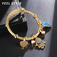 Turkish Lucky Fatima Hand Evil Eye Heart Adjustable Bracelets For Women High Quality Stainless Steel Jewelry 1
