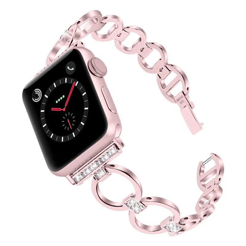 Браслет из нержавеющей стали для Apple Watch Band 6 5 4 3 2 1 SE Женский бриллиантовый браслет