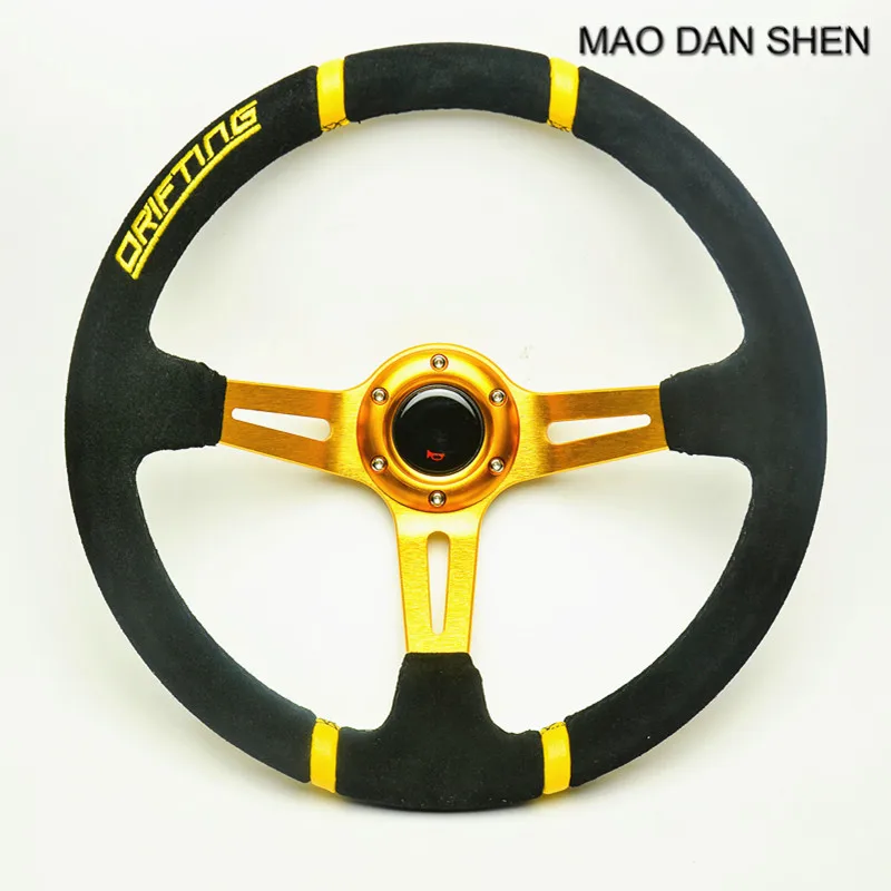 Auto Styling Volante Style 14 Pollici 350Mm Deep Dish Volante In Pelle Scamosciata Universale Oro/Rosso/Blu/Nero