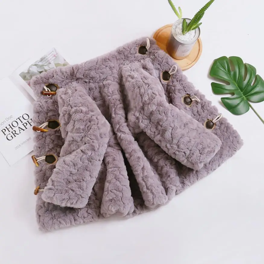 grey Одежда для мамы и ребенка, куртки из искусственного меха, шуба из искусственного меха кролика, Роговая пряжка, теплая верхняя одежда, Детские Зимние куртки для девочек Y2591 - Цвет: grey