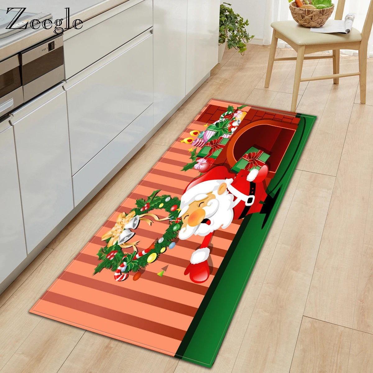 Zeegle Creative Christmas Long Carpet Modern Entrance Foot Rug Printed Cartoon Carpet Soft Bath Carpet Anti-Slip Floor Soft Mat