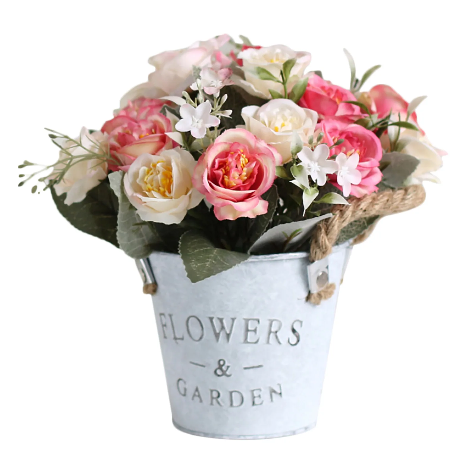 Artificial Sunflowers Pot Fake Rose Daisy Flower Potted Vintage Simulation Tin Bucket Metal Decorations | Дом и сад