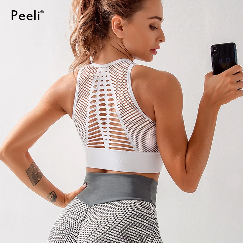 Seamless Sports Bra Top Fitness Women Racerback Running Crop Tops Femme Workout Padded Yoga Bra High Impact Activewear