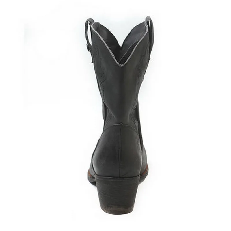 PUIMENTIUA/Классические ковбойские сапоги с вышивкой для женщин; кожаные женские ковбойские ботинки; обувь на низком каблуке; женские сапоги до колена