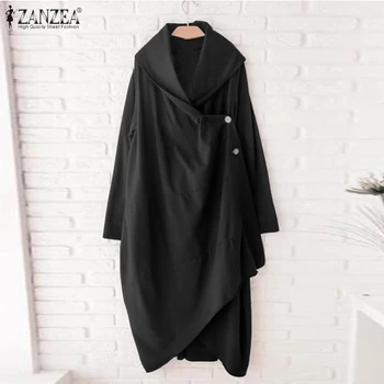

Oversized Asymmetrical Tops ZANZEA Fashion Women's Coats Long Sleeve Shirts Female Button Cardigans Blusas Lapel Overcoats 5XL