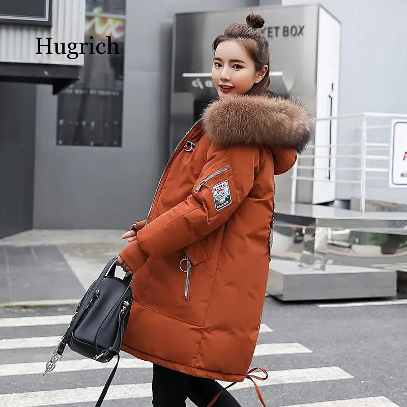 Women's British Fashionable Cloth Pasted Embroidered Thickened Medium Length Cotton Padded Jacket