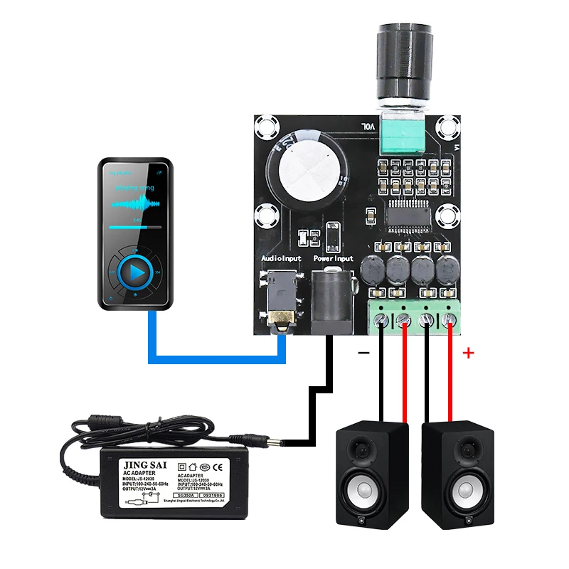 

Dual Channel DC DC8-24V HD Pure Digital Audio Stereo Amplifier Board Class D 15W x 2 High Power Amplifier Module Audio AUX