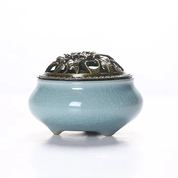 

Ceramic Zen Small Incense Burner Vapor Smoke Brass Incense Burner Blue Air Purifier Round Weihrauch Brenner Room Decor AE50XL