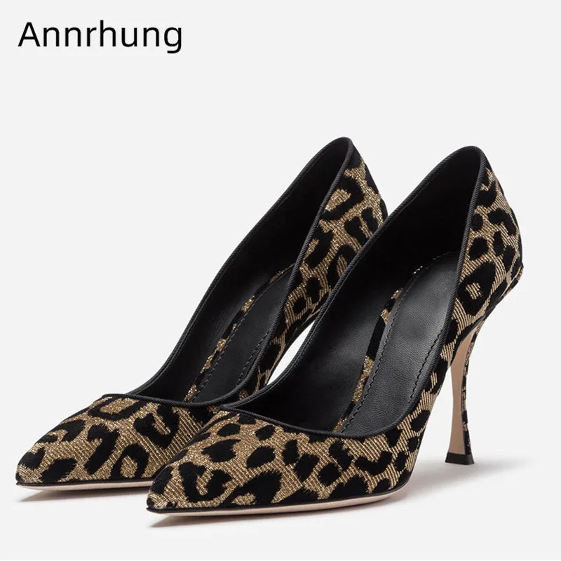 

Sexy Leopard Ladies Pumps Women Party High Heels Fashion Pointed Toe Thin Heel Slim Shoes Plus Size 43 Heels Zapatos De Mujer