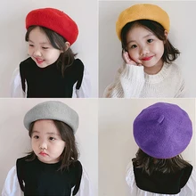 Детская зимняя шапка винтажные береты одноцветные шапки Новогодняя Красная рождественская шляпа детские вязаные шапки модные теплые шляпы для прогулок