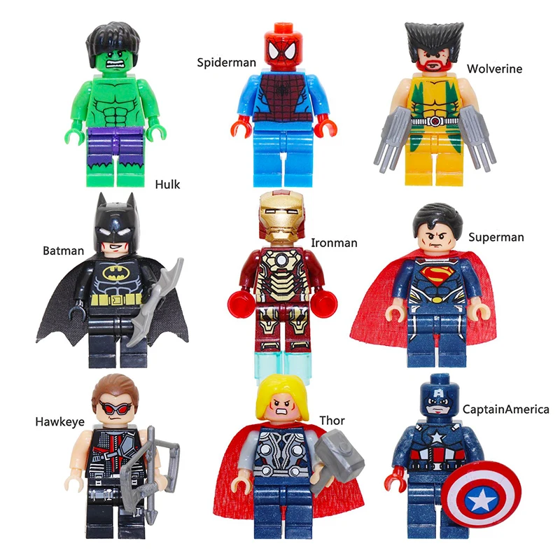 

Super Heroes Thanos Iron Man Hulk Spiderman Batman Captain Marvel Legoinglys Marvel Avengers Building Blocks Toys Figures gift