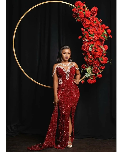 Onome Sequins Africa  Front Slit Dress