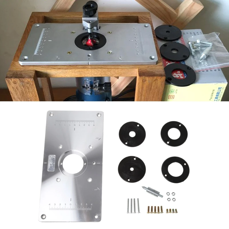 

Aluminium Alloy Router Table Insert Plate + 4 Rings For Woodworking Benches Router Plate Trimmer Models Engraving Machine