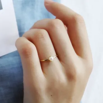 

Plated Silver Exquisite Hot Sale 14k Yellow Gold Small Planet Inlaid Pearls Exquisite Basic Minimalist Ringl Stone Jewelry