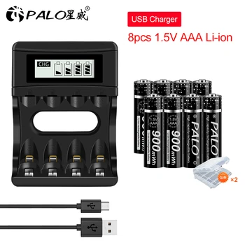 

LCD Smart Charger for 1.5v Li-ion Lithium AA AAA Rechargeable Battery with 4pcs 1.5V AAA Li-ion Rechargeable Battery for Camera
