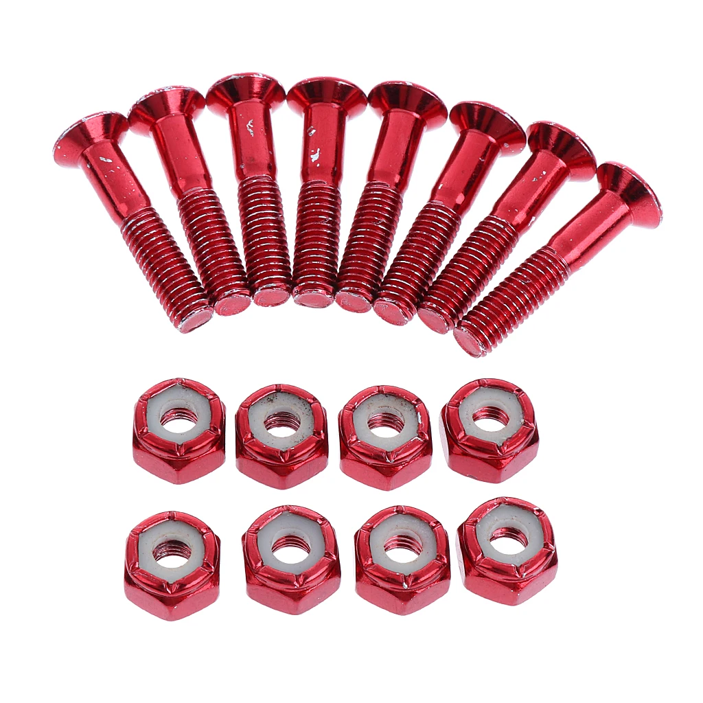 Set of 8 pcs Flat Head Replacement Skateboard Truck Hardware Longboard Mounting Screws Bolts Nuts 2.54 cm / 1''