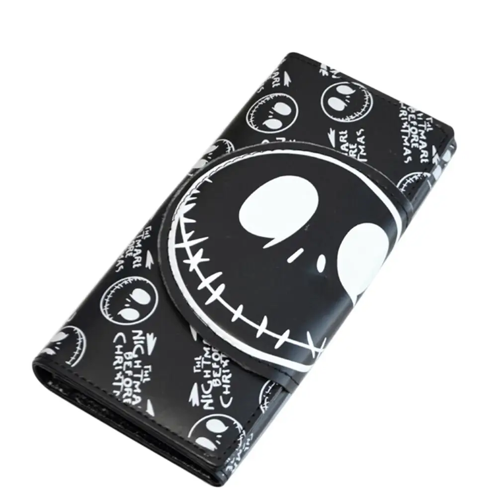 Carteras con diseño de cómics de 18x8,5x2cm de largo para hombre y mujer, carteras con diseño de película de tirantes con dibujos animados de Jack Skull, bolso de mano de piel sintética, 2 colores