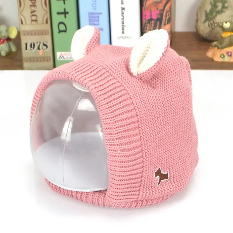 Милые детские зимние шапки от 2 до 6 лет вязаные шапочки с ушками для девочки-мальчики в мультяшном стиле с флисовой подкладкой с вышивкой щенка - Цвет: Розовый