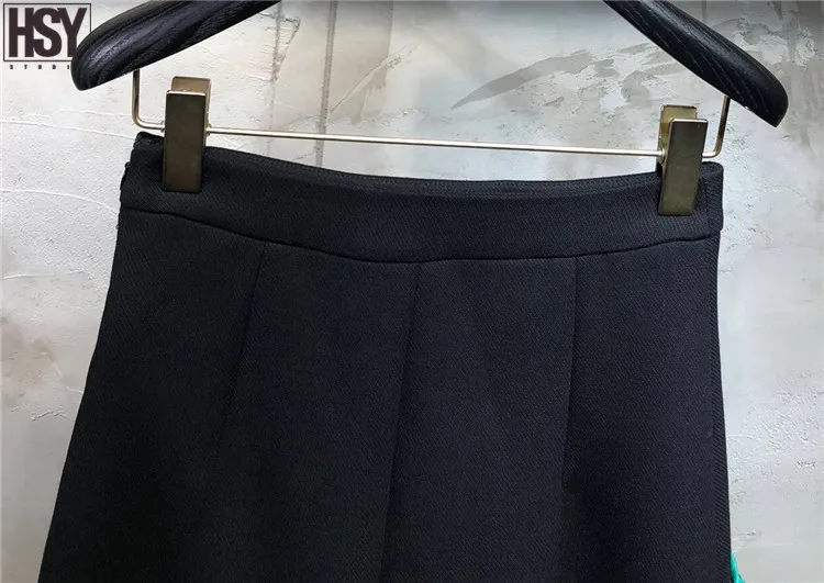 【HSY】 Осень Зима Новая Женская Ручная трехмерная Цветочная декоративная Черная юбка миди с высокой талией