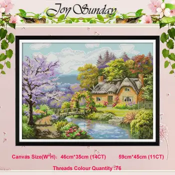 

The riverside lodge scenery counted 11CT 14CT Cross Stitch Sets DIY Chinese Cross-stitch Kits Embroidery Needlework Home Decor