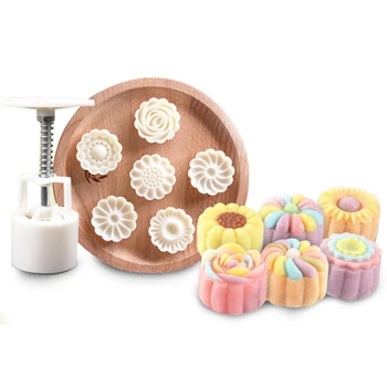 

6Pcs Round 3D Hand Pressing Moon Cake Mold For The Mid-Autumn Festival DIY Baking Mold Set