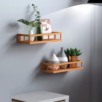 

Wall Hanging Punch Free Bamboo Storage Shelf Seasoning Rack Space Saving Home Decor For Kitchen Ergonomic Sundries Organizer
