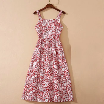 

HIGH QUALITY New Stylish Fashion 2020 Designer Runway Dress Women's Spaghetti Strap sleeveless Hollow Out Embroidery dress
