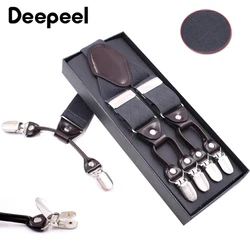 Deepeel 1Pc 3.5X120cm Men's Elastic Suspenders 6 Clips Adult Sling Strap Solid Color Embossing Male Jockstrap Work Suspenders