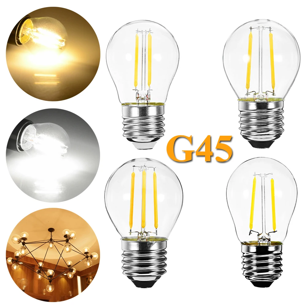 

E27 Vintage LED Filament Light Bulbs White 2W 4W 6W Replace Incandescent 20W 40W 60W Lamp G45 Screw Base Retro Edison Bulb 220V