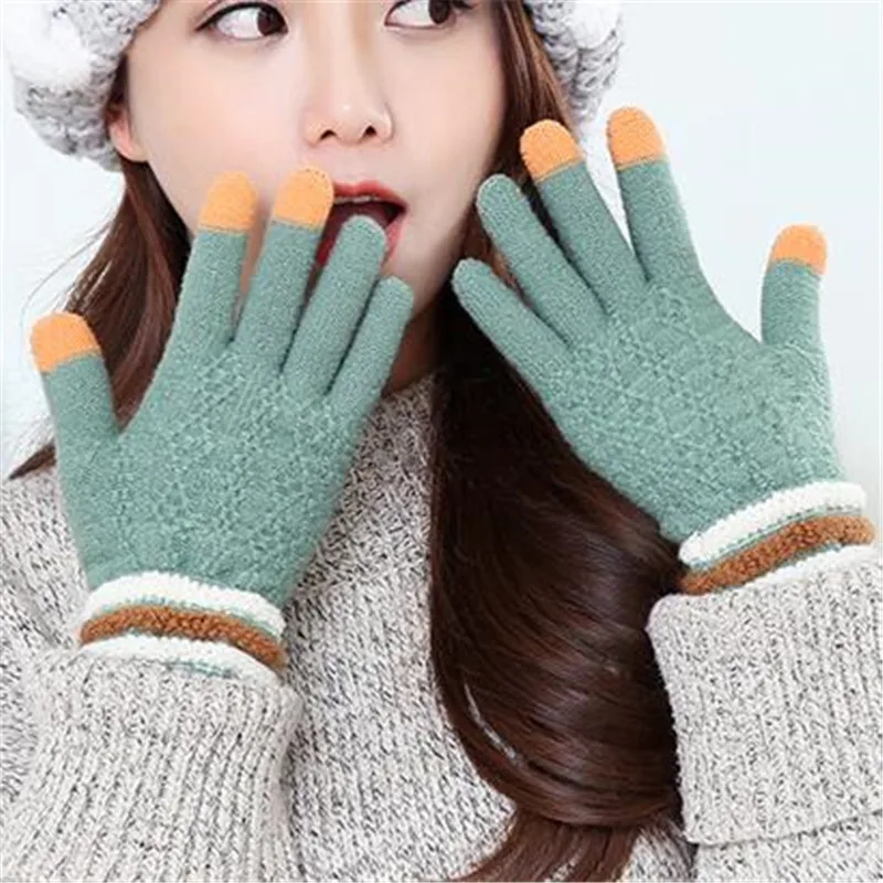 Для женщин модные шерстяные вязаные перчатки теплые зимние Повседневное наручные сенсорный однотонные Экран перчатки, зимние перчатки гуанты