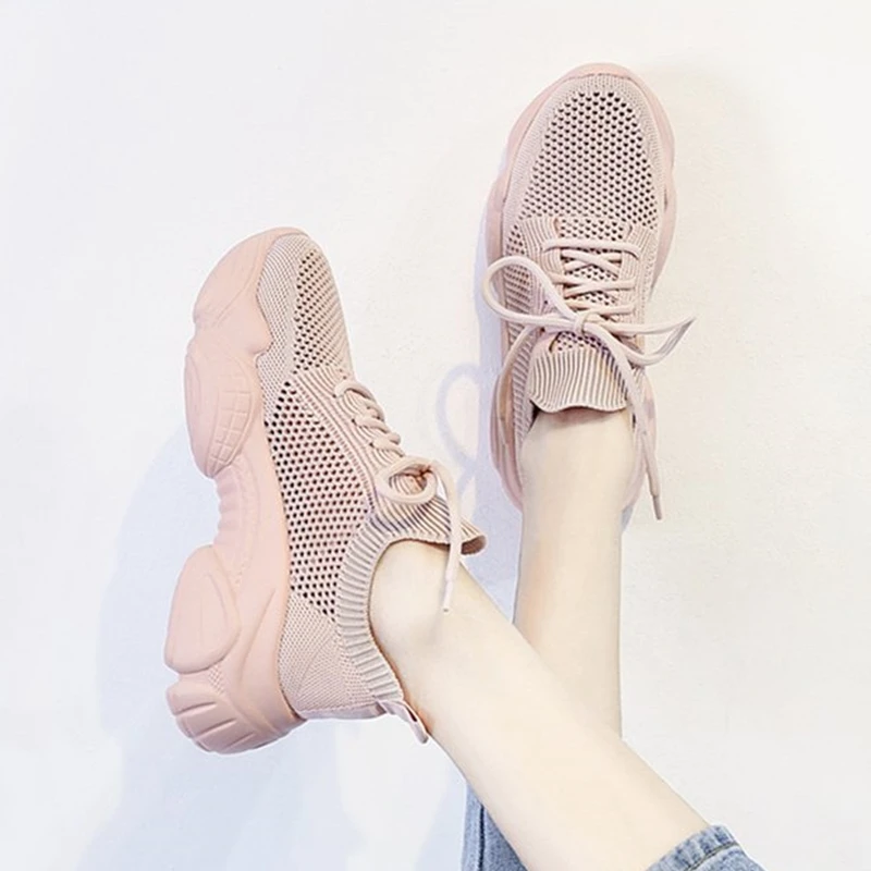 

QWEDF 2019 Fashion Women Shoes Summer Mesh Breathable Platform Thick Sole Shoes Ladies Footwear Women Chunky Sneakers K1-93