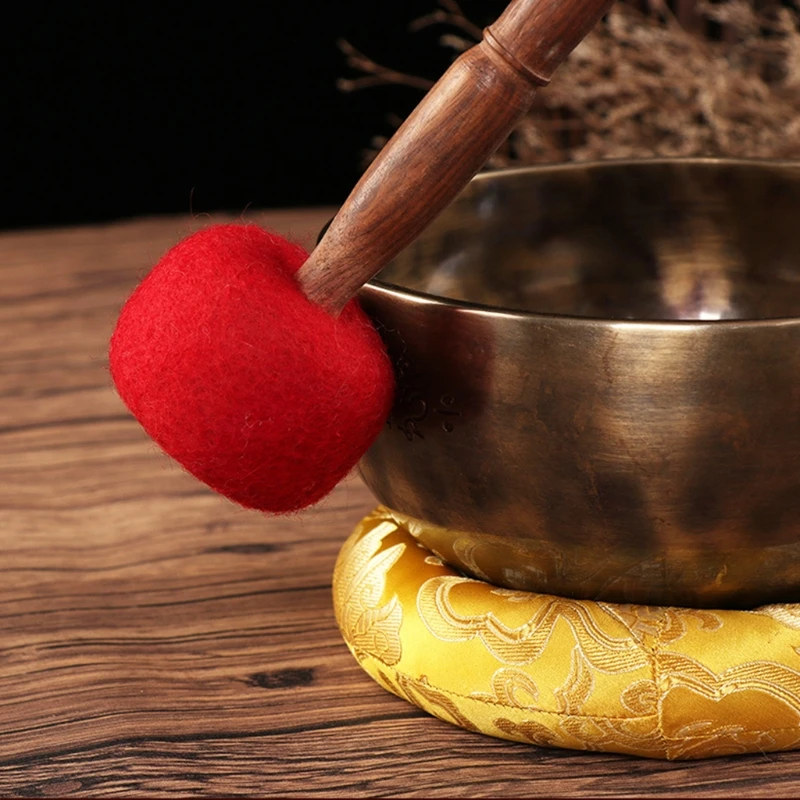 Tibetan Singing Bowl Mallet Meditation Buddhist Handmade Wool Felt Hammer with Wood Handle Red 23cm/28cm