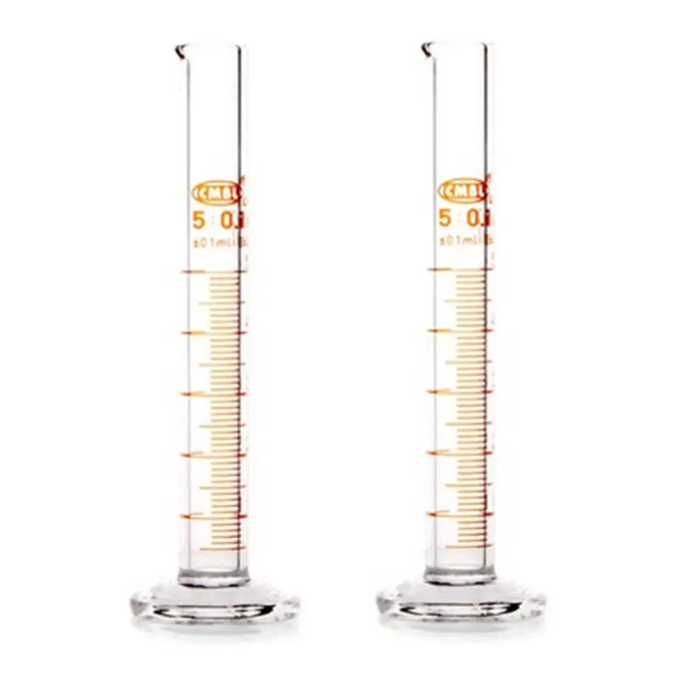 2Pcs 5ml Glass Measuring Cylinder Graduated & Spout Mouth Lab Chemitry Glassware
