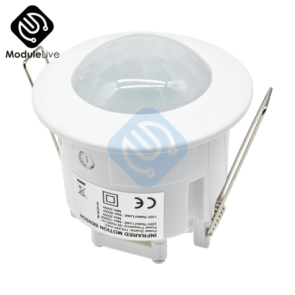 Sensor de Movimiento infrarrojo Mini 360 /° Empotrado en el Techo Detector de Movimiento del Cuerpo PIR Interruptor de luz de la l/ámpara Ajustable para la Seguridad del hogar 110-240 V