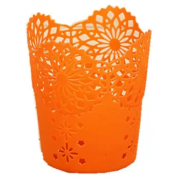 

Pen Holder Round Plastic Brush Pencil Storage Organiser Wastebasket Lace Hollow Desk Tidy Pot