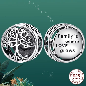 

Sterling Silver Beads charm fit Original Pandora Life Tree Loved one's Suitable For Necklace for women bracelet DIY Jewelry
