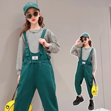 Ensemble salopette pour enfant et adolescent, T shirt à manches longues et rayures, deux pièces, tenue décontractée, printemps automne