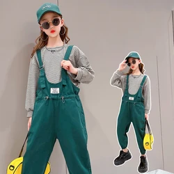 Ensemble salopette pour enfant et adolescent, T shirt à manches longues et rayures, deux pièces, tenue décontractée, printemps automne 