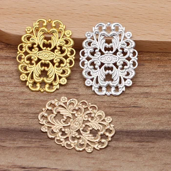 

24*32mm Vintage Brass Hollow Filigree Flower Charms Metal Wraps Finding Hair Clasps Settings DIY Jewelry Accessories